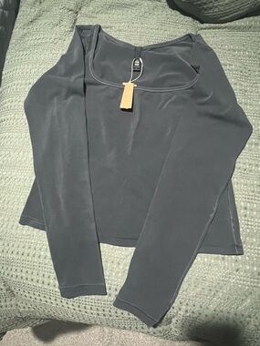SKIMS Charcoal Scoop Neck Long Sleeve Top